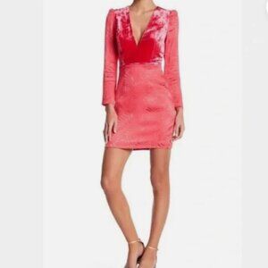 Free People "Naomi" Coral Pink Velvet & Jacquard Mini Dress